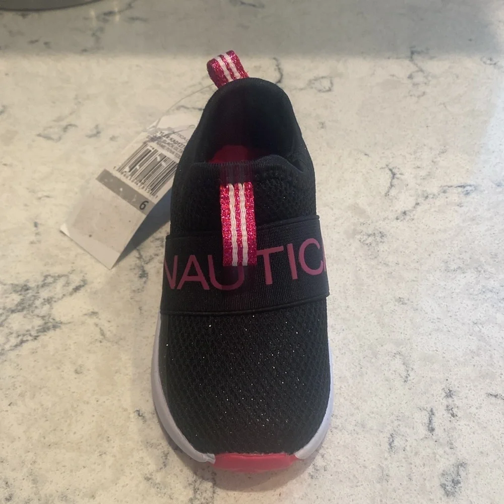 Nautica Tuva Toddler Sneakers Black Glitter Mesh Size 6 - Picture 3 of 6